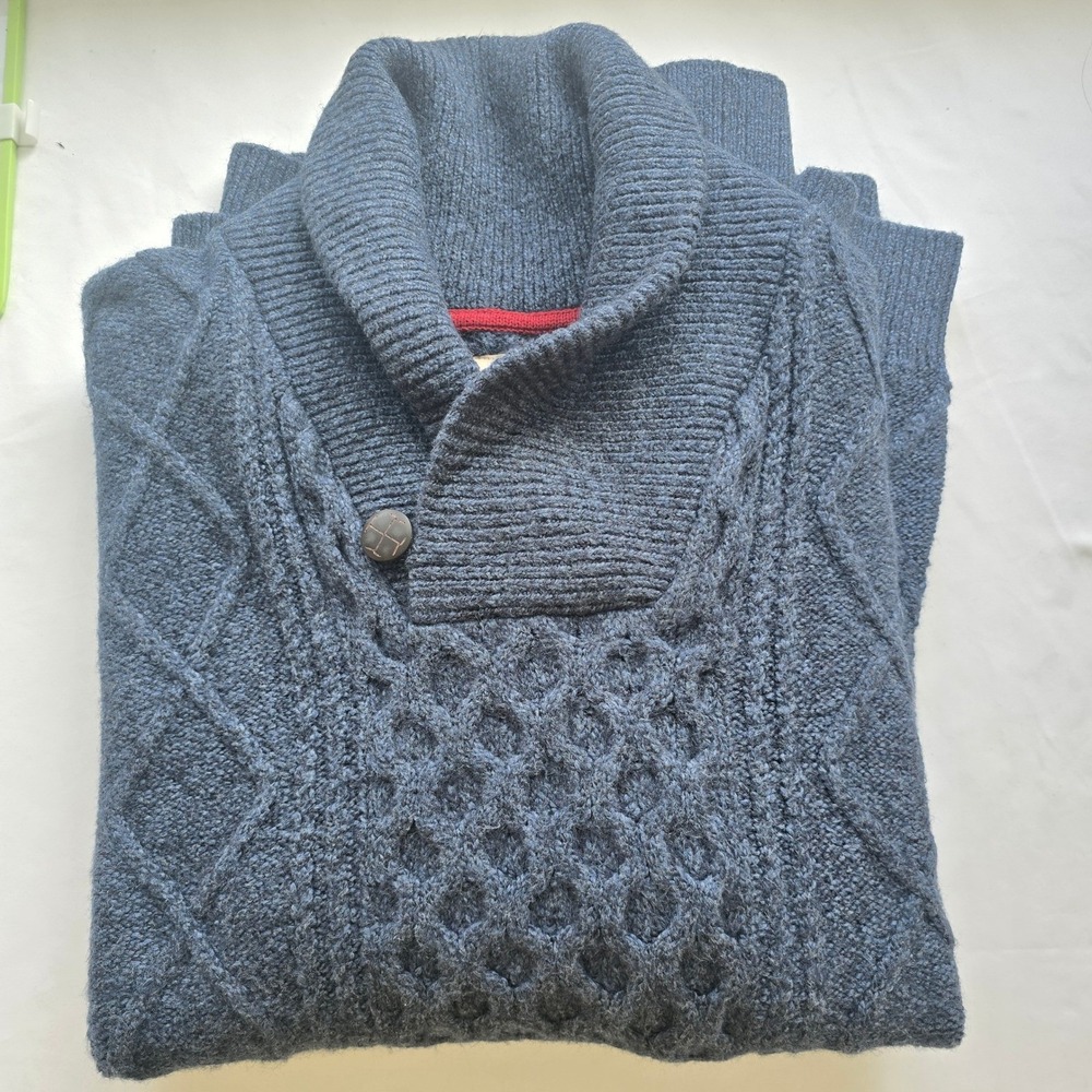Wind River Mens XL Shawl‎ Collar Cable Knit Sweater Blue - Picture 14 of 14